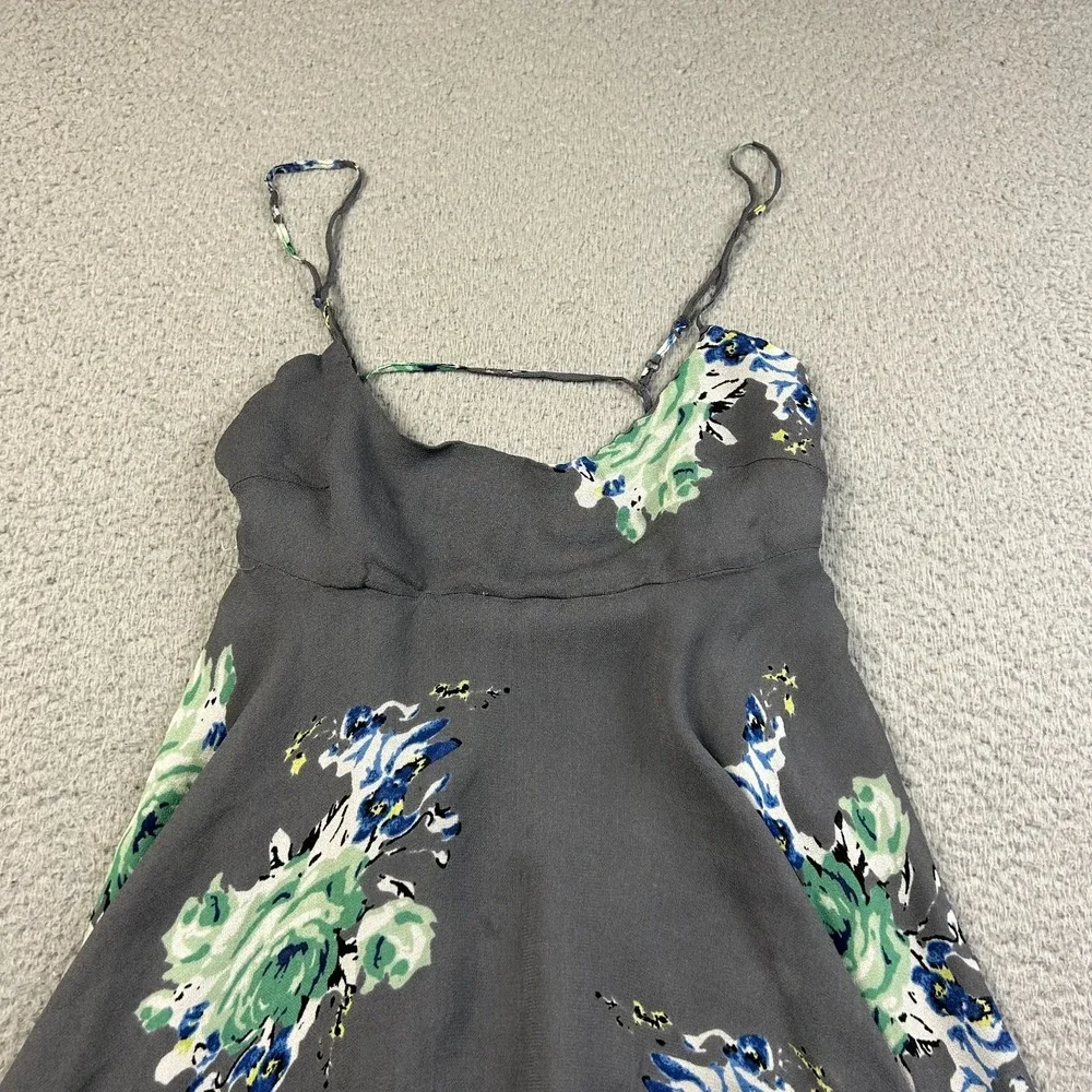Free People Faded Bloom Floral Tunic Top Gray Boho Handkerchief Hem XS